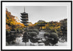 See im Herbst vor japanischem Tempel B&W Detail Passepartout Rechteckig 100