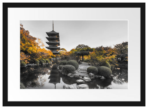 See im Herbst vor japanischem Tempel B&W Detail Passepartout Rechteckig 40