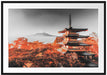 Japanischer Tempel in bunten Baumwipfeln B&W Detail Passepartout Rechteckig 100