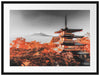 Japanischer Tempel in bunten Baumwipfeln B&W Detail Passepartout Rechteckig 80