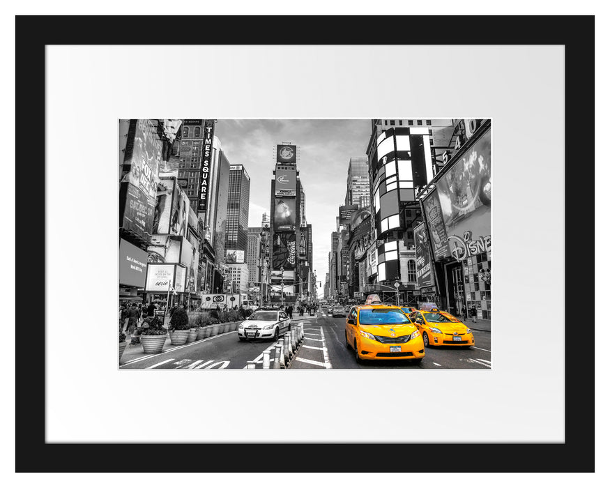 Pixxprint Times Square in new York City B&W Detail, im Galerie-Passepartout Bilderrahmen