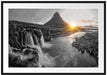 Wasserfall in Isalnd bei Sonnenuntergang B&W Detail Passepartout Rechteckig 100