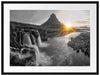 Wasserfall in Isalnd bei Sonnenuntergang B&W Detail Passepartout Rechteckig 80
