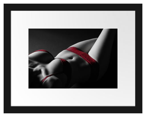 Frauenkörper in sexy roter Unterwäsche B&W Detail Passepartout Rechteckig 30