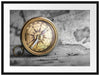 Alter Kompass auf Weltkarte B&W Detail Passepartout Rechteckig 80