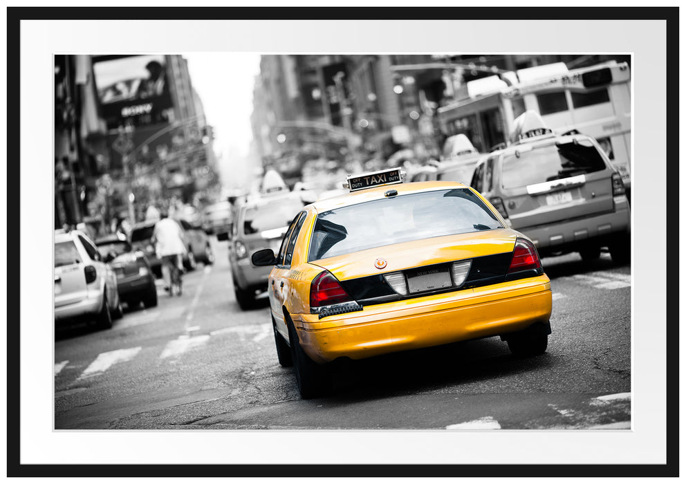 Gelbe Taxis am Times Square in New York B&W Detail Passepartout Rechteckig 100