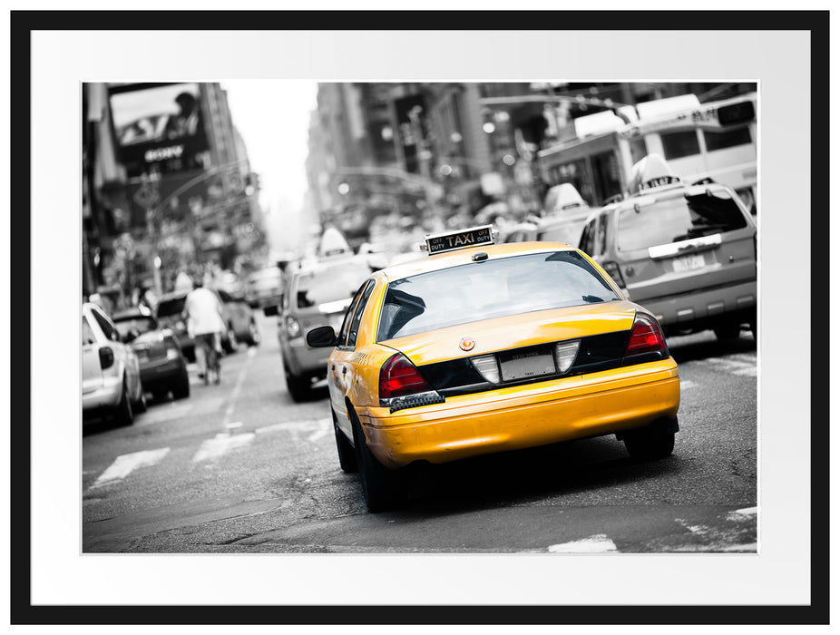 Gelbe Taxis am Times Square in New York B&W Detail Passepartout Rechteckig 80