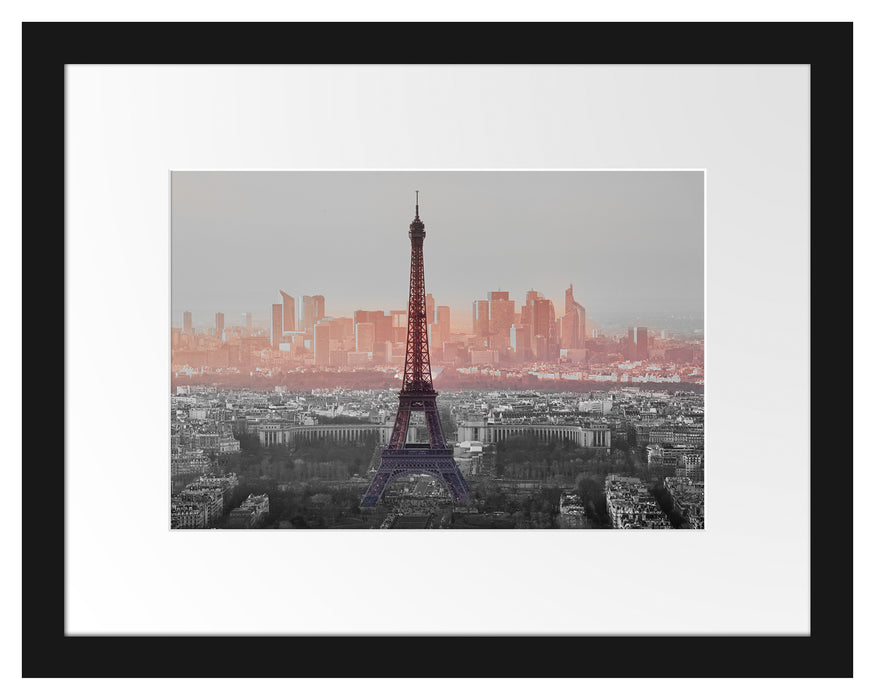 Pixxprint Panorama Eiffelturm bei Sonnenuntergang B&W Detail, im Galerie-Passepartout Bilderrahmen