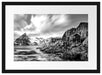 Einsames rotes Haus am Meer in Norwegen, Monochrome Passepartout Rechteckig 40