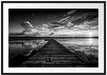 Steg am See bei Sonnenuntergang, Monochrome Passepartout Rechteckig 100