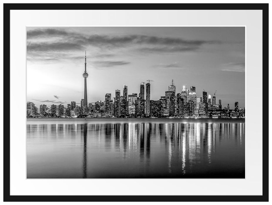 Skyline Toronto in der Abenddämmerung, Monochrome Passepartout Rechteckig 80