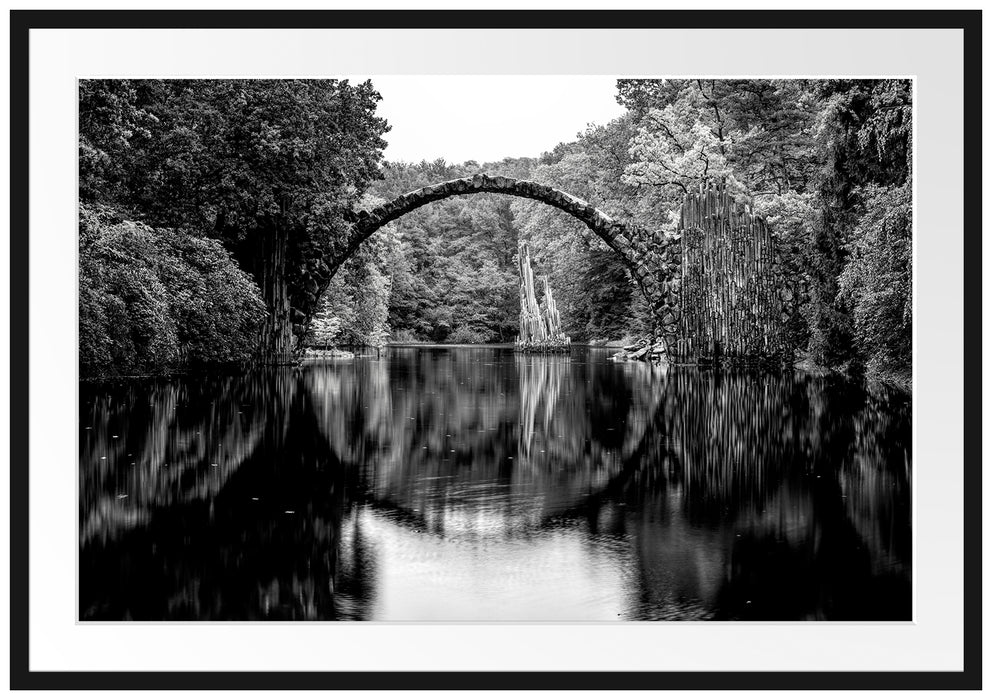 Rakotz-Brücke Kromlau Reflexion, Monochrome Passepartout Rechteckig 100