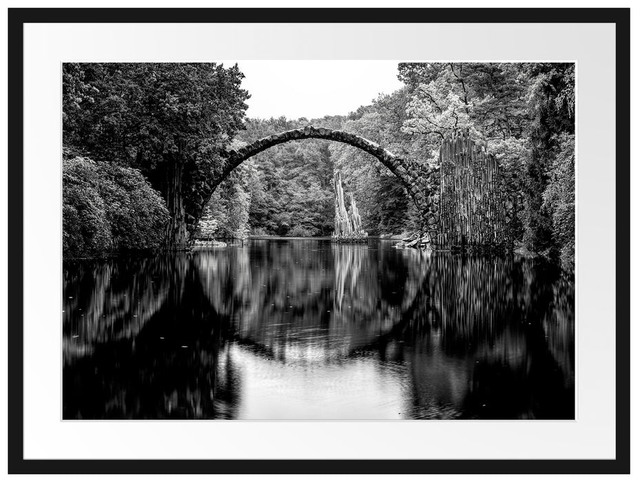 Rakotz-Brücke Kromlau Reflexion, Monochrome Passepartout Rechteckig 80