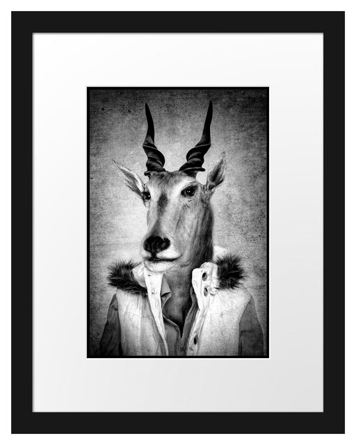 Antilopenkopf mit Menschenkörper, Monochrome Passepartout Rechteckig 30