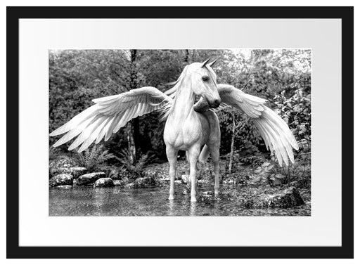 Pegasus im Fluss eines Herbstwaldes, Monochrome Passepartout Rechteckig 40
