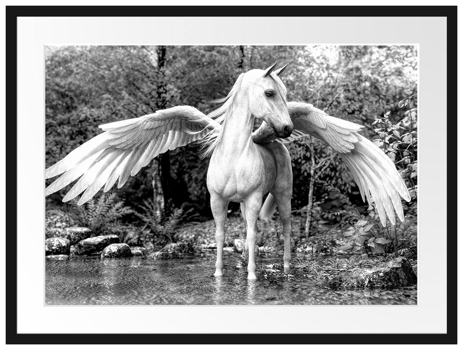 Pegasus im Fluss eines Herbstwaldes, Monochrome Passepartout Rechteckig 80