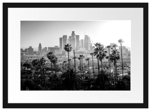 Palmen vor Skyline von Los Angeles, Monochrome Passepartout Rechteckig 40