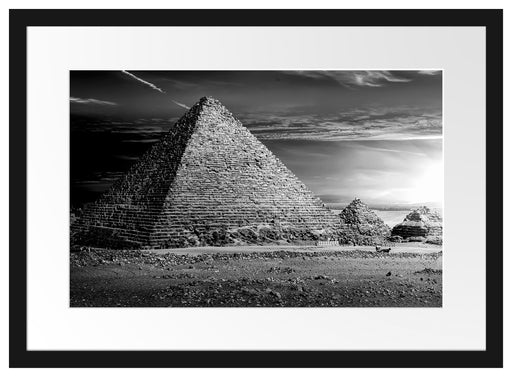 Ägyptische Pyramiden bei Sonnenuntergang, Monochrome Passepartout Rechteckig 40