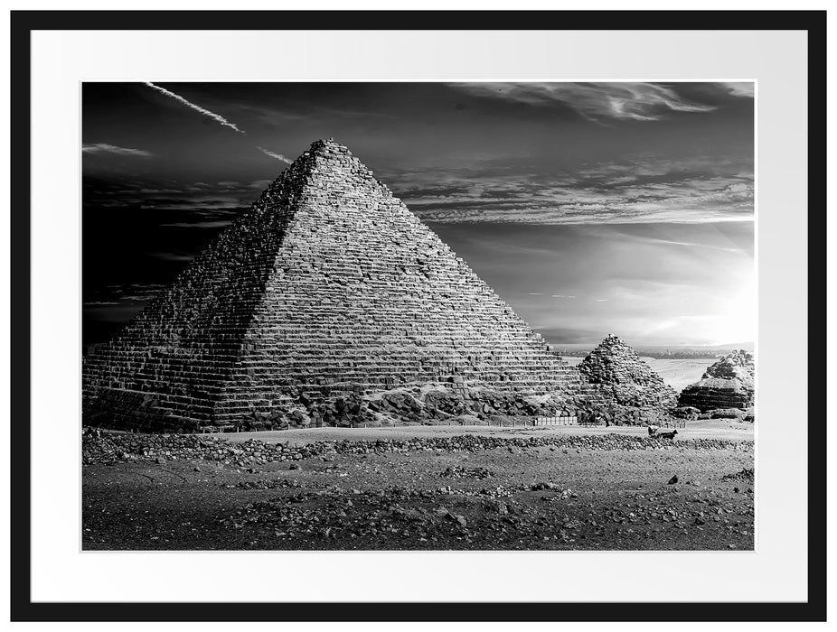 Ägyptische Pyramiden bei Sonnenuntergang, Monochrome Passepartout Rechteckig 80