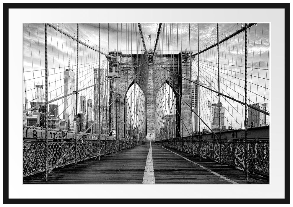 Leere Brooklyn Bridge in New York City, Monochrome Passepartout Rechteckig 100