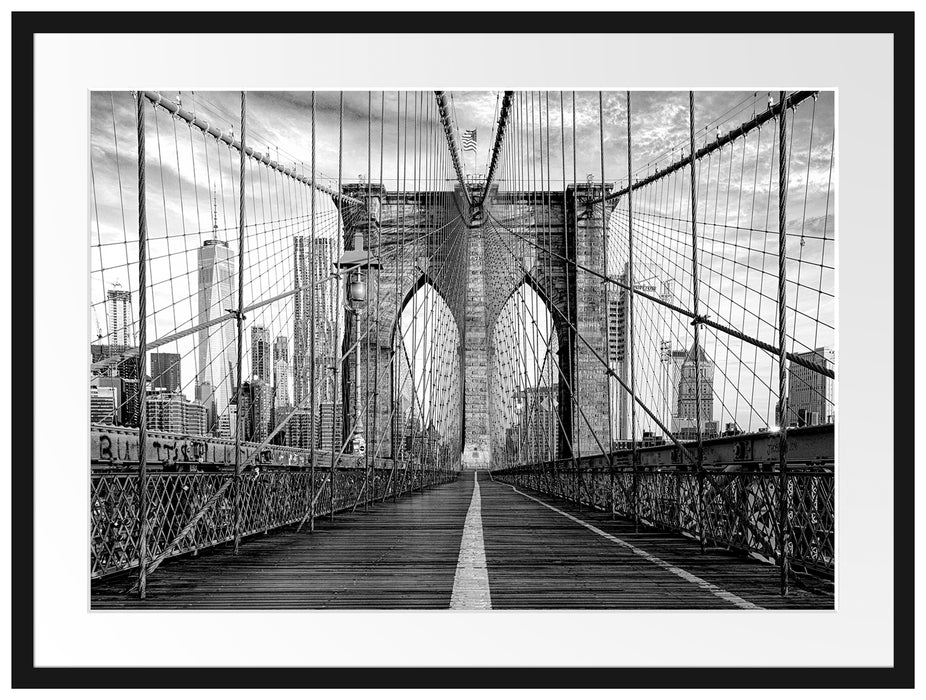 Leere Brooklyn Bridge in New York City, Monochrome Passepartout Rechteckig 80