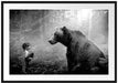 Mädchen mit Teddy und Bär im Wald, Monochrome Passepartout Rechteckig 100