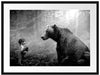 Mädchen mit Teddy und Bär im Wald, Monochrome Passepartout Rechteckig 80