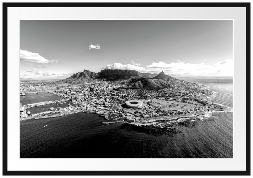 Luftaufnahme von Kapstadt, Monochrome Passepartout Rechteckig 100