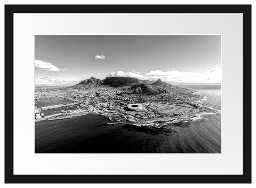 Luftaufnahme von Kapstadt, Monochrome Passepartout Rechteckig 40