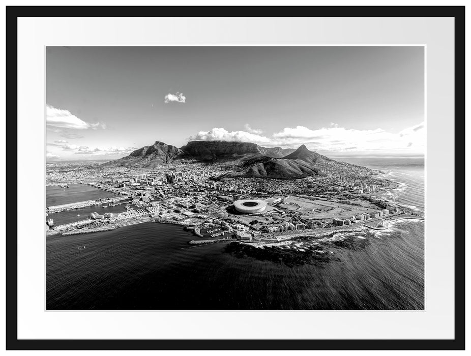 Luftaufnahme von Kapstadt, Monochrome Passepartout Rechteckig 80