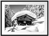 Verschneite Skihütte in Alpenwald, Monochrome Passepartout Rechteckig 80