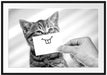 Lustige Katze mit Lächeln auf Papier, Monochrome Passepartout Rechteckig 100