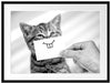 Lustige Katze mit Lächeln auf Papier, Monochrome Passepartout Rechteckig 80