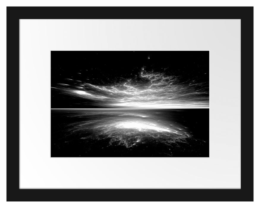 Pixxprint Horizont unter bunter Wolkendecke, Monochrome, im Galerie-Passepartout Bilderrahmen