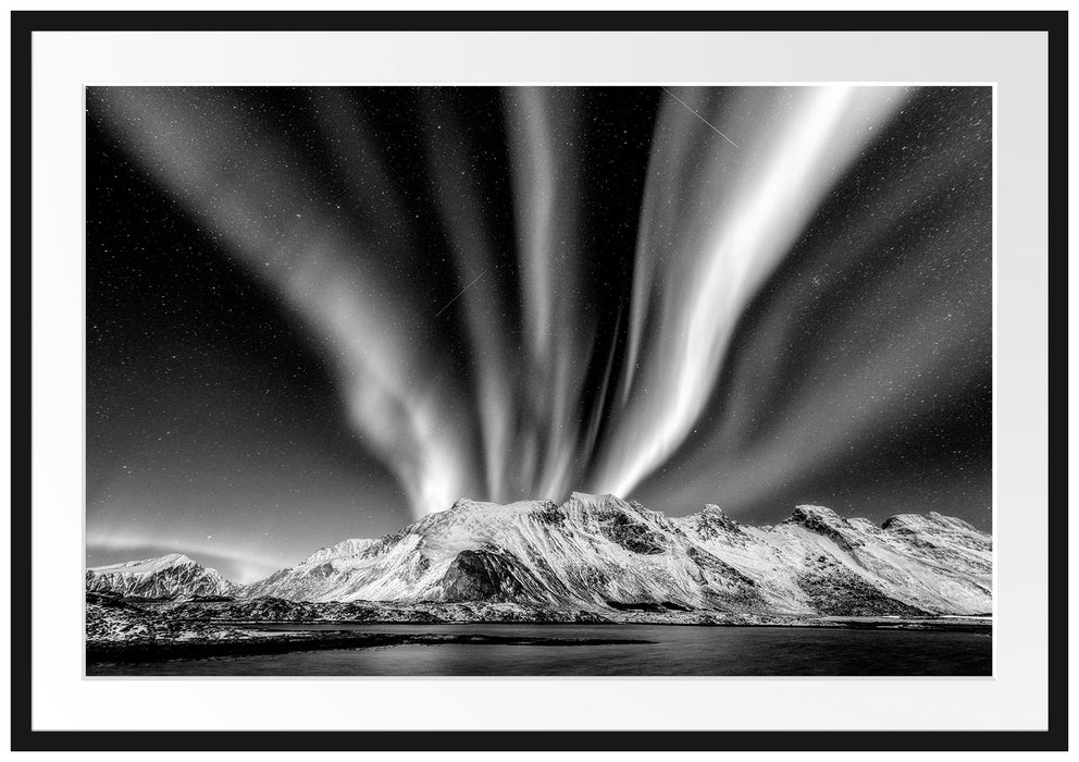 Nordlichter über Gletscher in Norwegen, Monochrome Passepartout Rechteckig 100