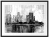 Abstraktes Ölgemälde einer Skyline, Monochrome Passepartout Rechteckig 80