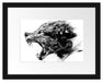 Abstrakter Wolfskopf im Profil, Monochrome Passepartout Rechteckig 30