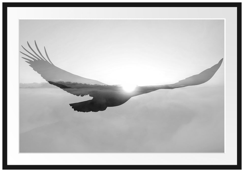 Verblassender Adler im Sonnenuntergang, Monochrome Passepartout Rechteckig 100