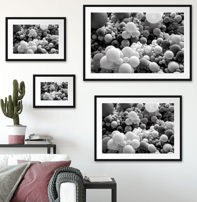 Hunderte bunte Luftballons, Monochrome Passepartout Wohnzimmer Rechteckig