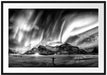 Polarlichter über den Bergen bei Nacht, Monochrome Passepartout Rechteckig 100