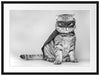 Süße Katze im Superheldenkostüm, Monochrome Passepartout Rechteckig 80