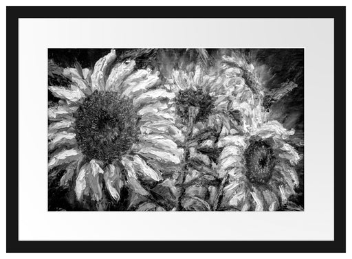 Sonnenblumen vor blauem Hintergrund, Monochrome Passepartout Rechteckig 40