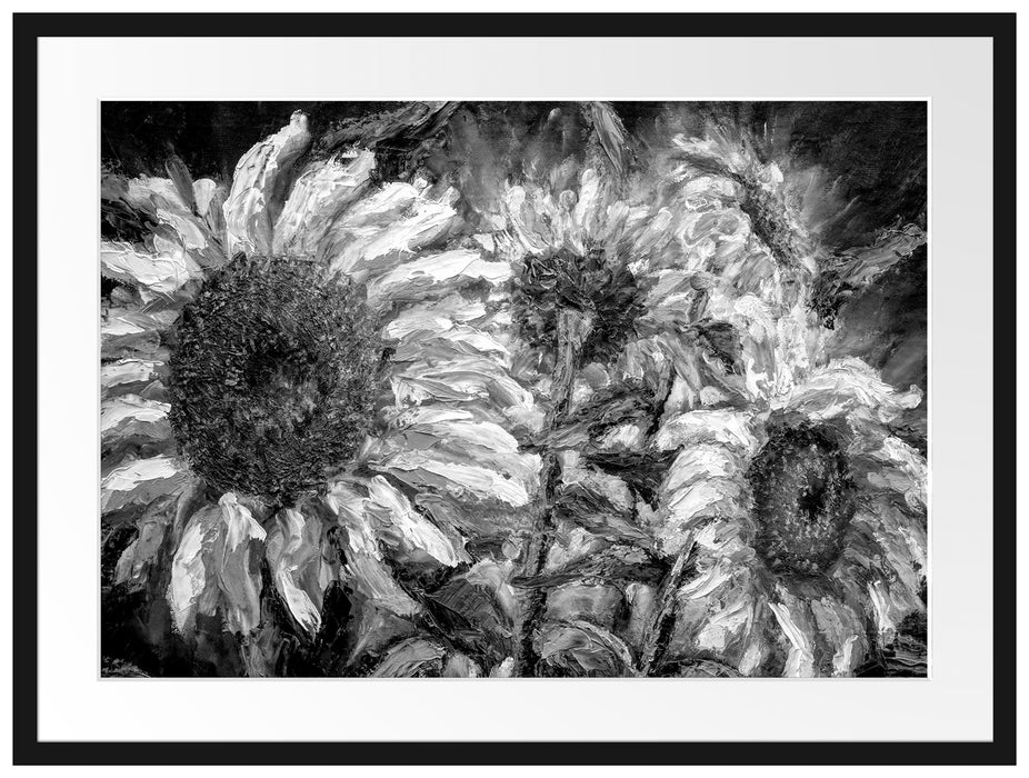 Sonnenblumen vor blauem Hintergrund, Monochrome Passepartout Rechteckig 80