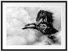 Schwarzes Pferd steigt im weißen Nebel, Monochrome Passepartout Rechteckig 80