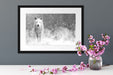 Majestätischer weißer Wolf im Schnee, Monochrome Passepartout Detail Rechteckig