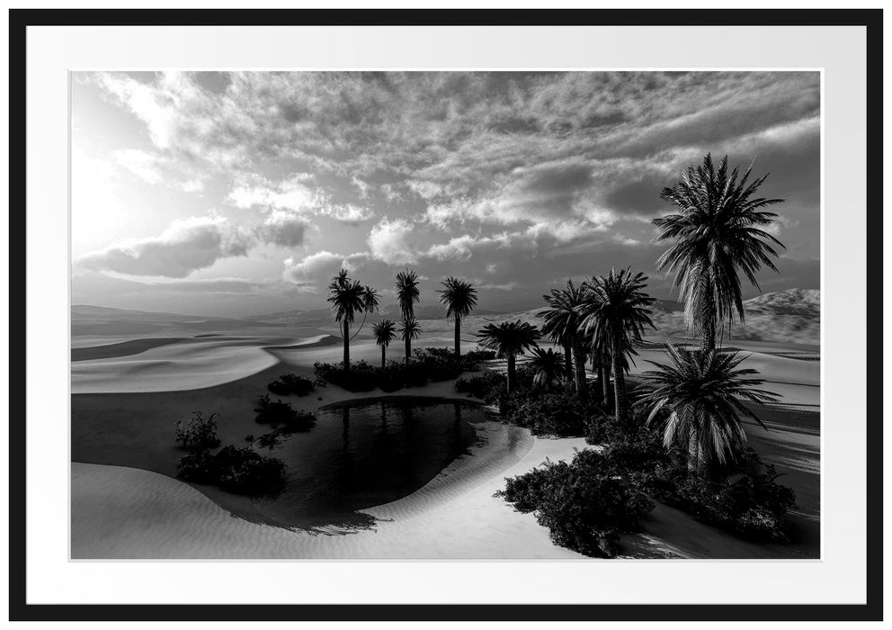 Oase in der Wüste bei Sonnenuntergang, Monochrome Passepartout Rechteckig 100