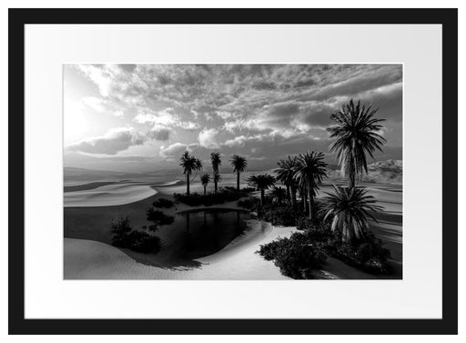 Oase in der Wüste bei Sonnenuntergang, Monochrome Passepartout Rechteckig 40