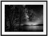 Bäume am See in sternenklarer Nacht, Monochrome Passepartout Rechteckig 80
