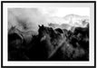Pferdeherde im Staub bei Sonnenuntergang, Monochrome Passepartout Rechteckig 100