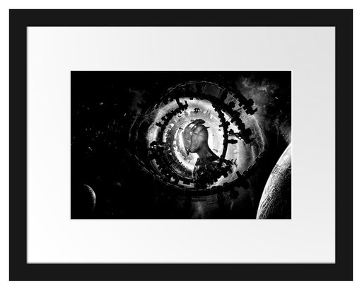 Abstraktes Auge mit Alien im Weltraum, Monochrome Passepartout Rechteckig 30